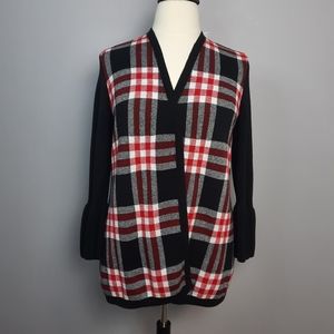 Venus Black and Red Plaid Print Open Front Cardigan Sweater size XL
